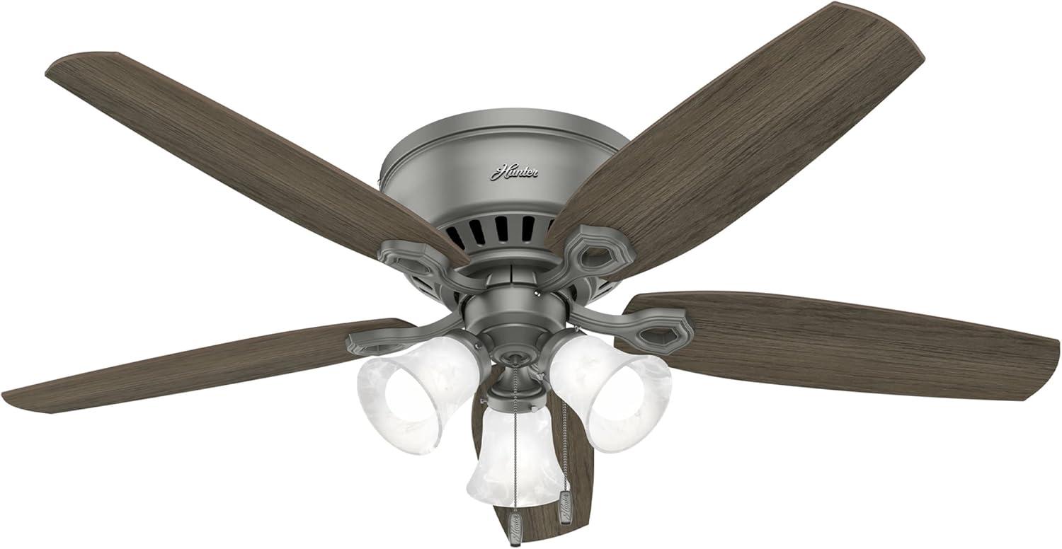 Builder Low Profile 52" 5 - Blade Flush Mount Ceiling Fan with Lights and Pull Chains