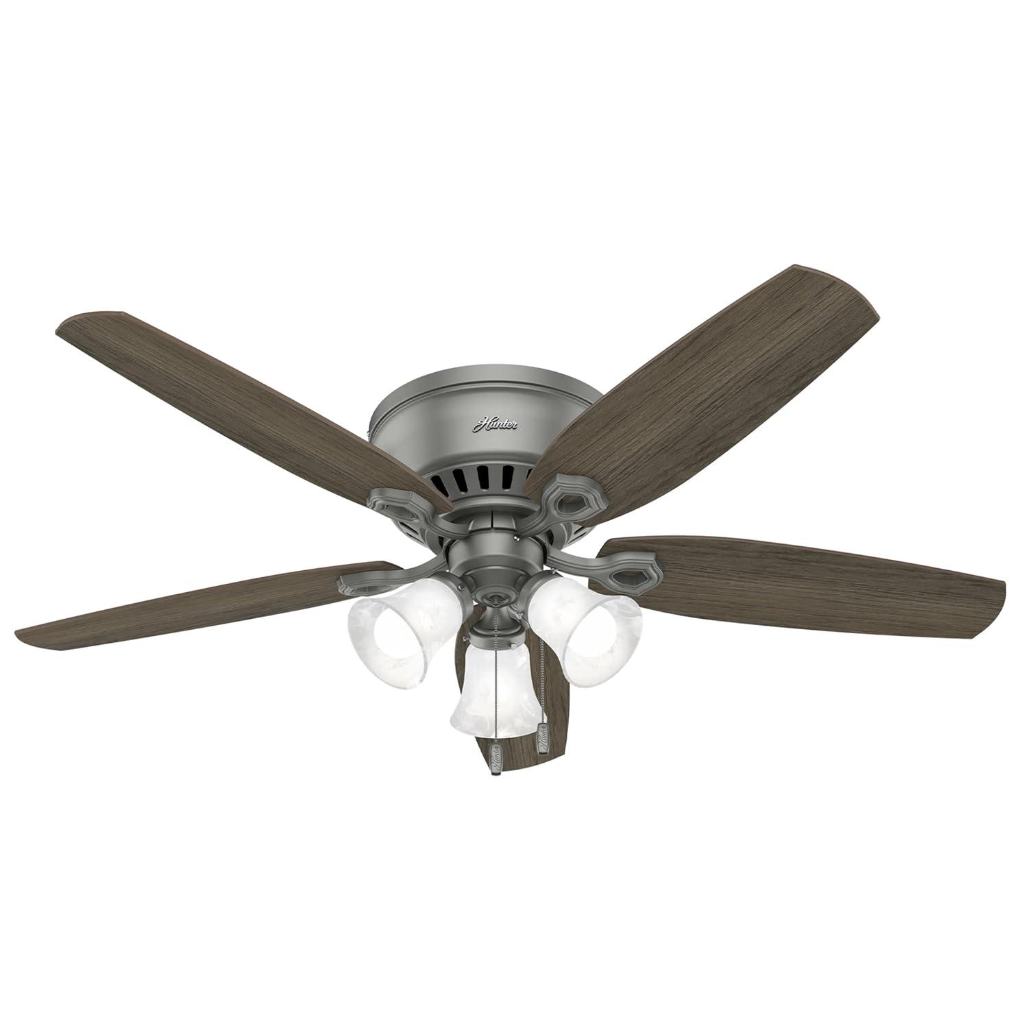 Builder Low Profile 52" 5 - Blade Flush Mount Ceiling Fan with Lights and Pull Chains
