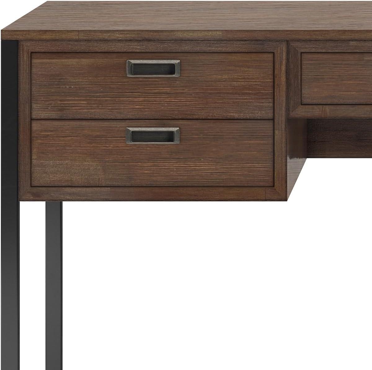 Simpli Home Richmond 60"W Solid Acacia Wood Desk, Industrial Style with Keyboard Tray and 3 Drawers