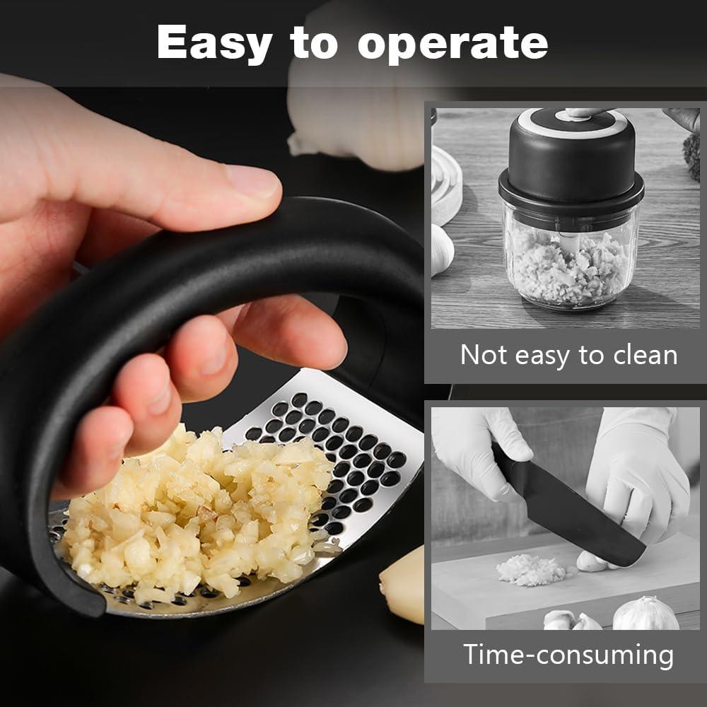 Garlic Chopper,Garlic Crusher,Garlic Press Rocker - 2024 New Stainless Steel Garlic Mincer Garlic Crusher with Peeler,Chopper with Peeler and Scraper for Smash Garlic