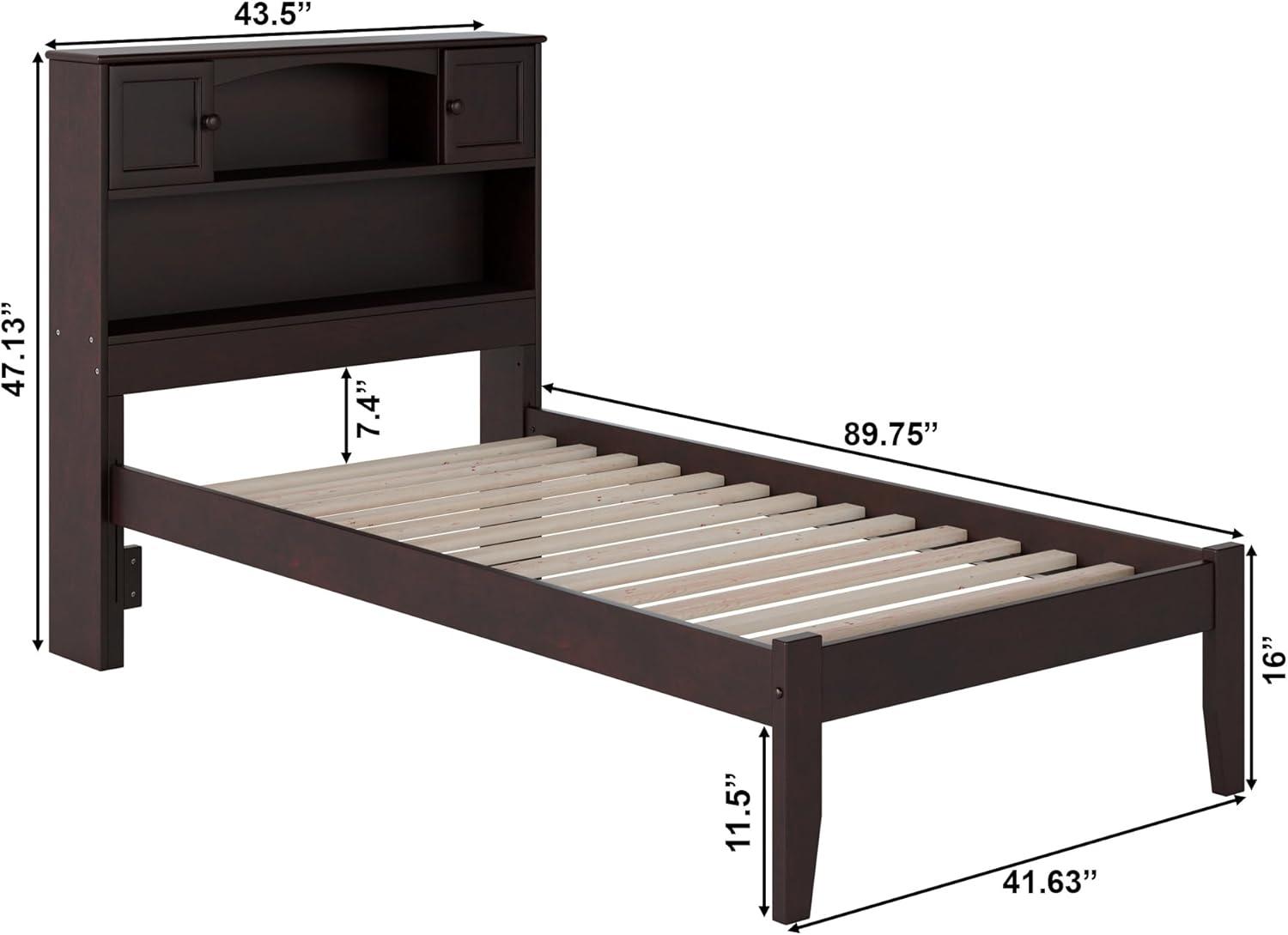 Espresso Twin XL Wood Platform Bed with Bookcase Headboard