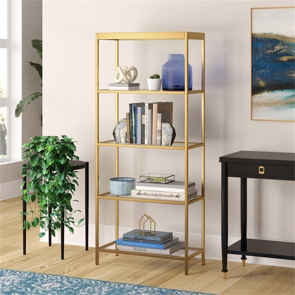 Aurelia 70'' Brass and Tempered Glass Minimalist Bookcase