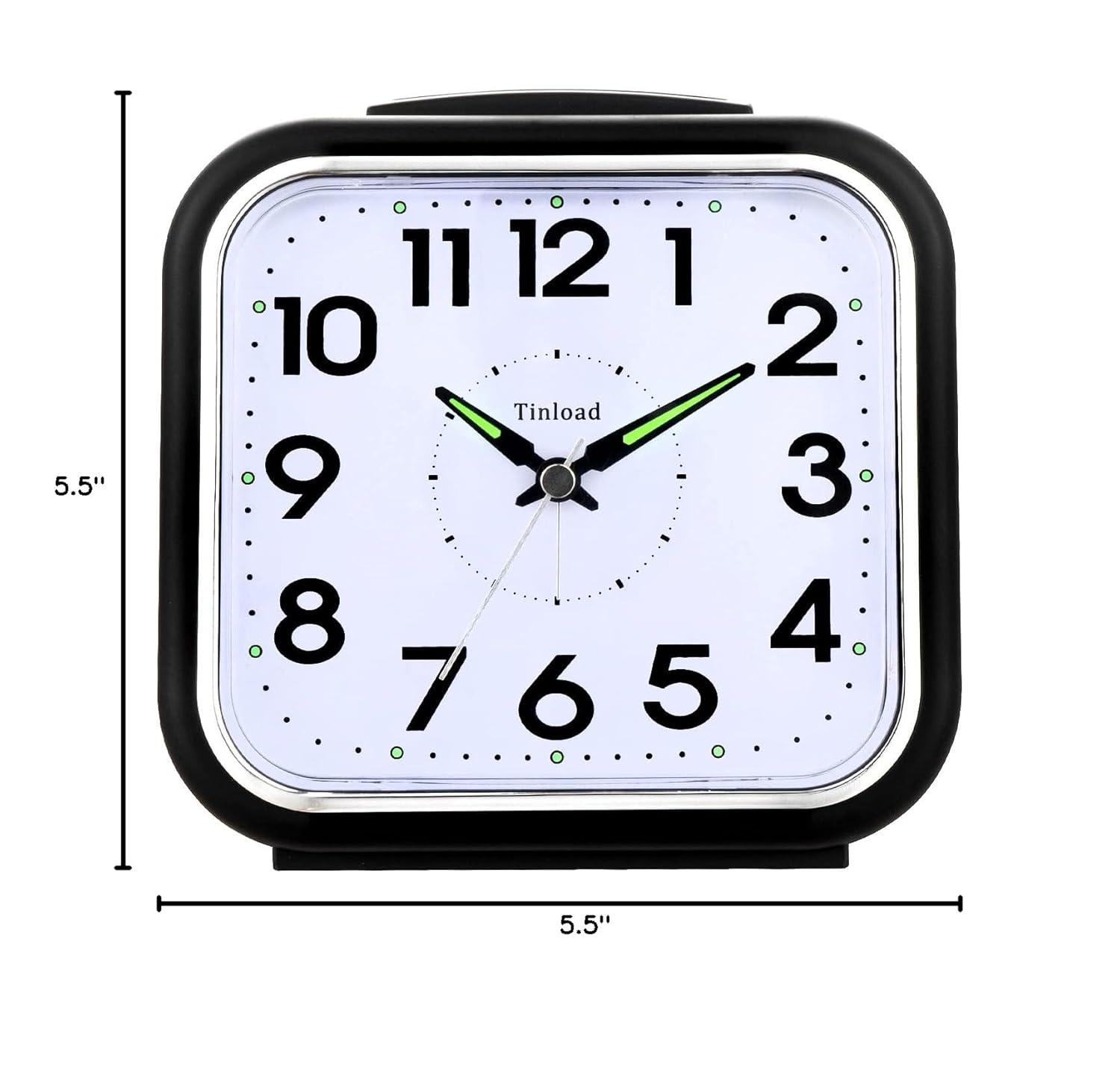 5.5" Silent Analog Alarm Clock Non Ticking, Gentle Wake, Beep Sounds, Increasing Volume, Battery Operated Snooze and Light Functions, Easy Set, Black (Best for Elder)