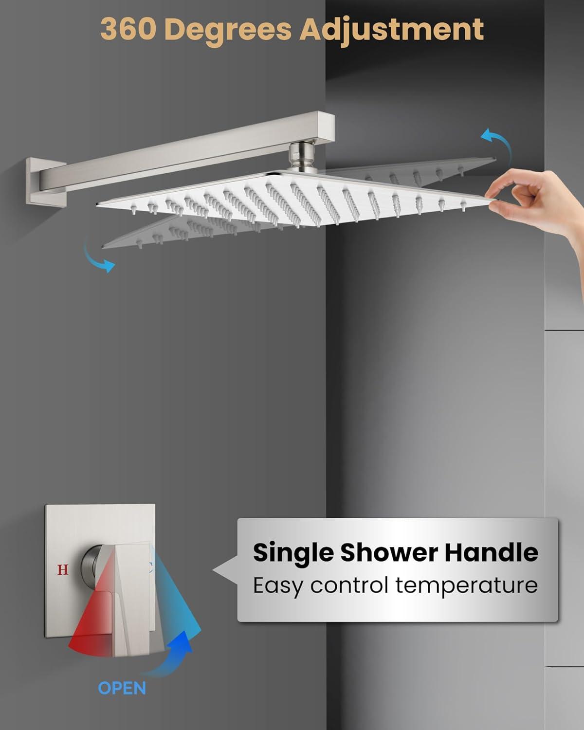 AWZTOO 10 Inch Wall Mount Shower System WIth Rough-in Valve Bathroom Shower Faucet Modern Rainfall Shower Head Combo Set Brushed Nickel Brushed,
