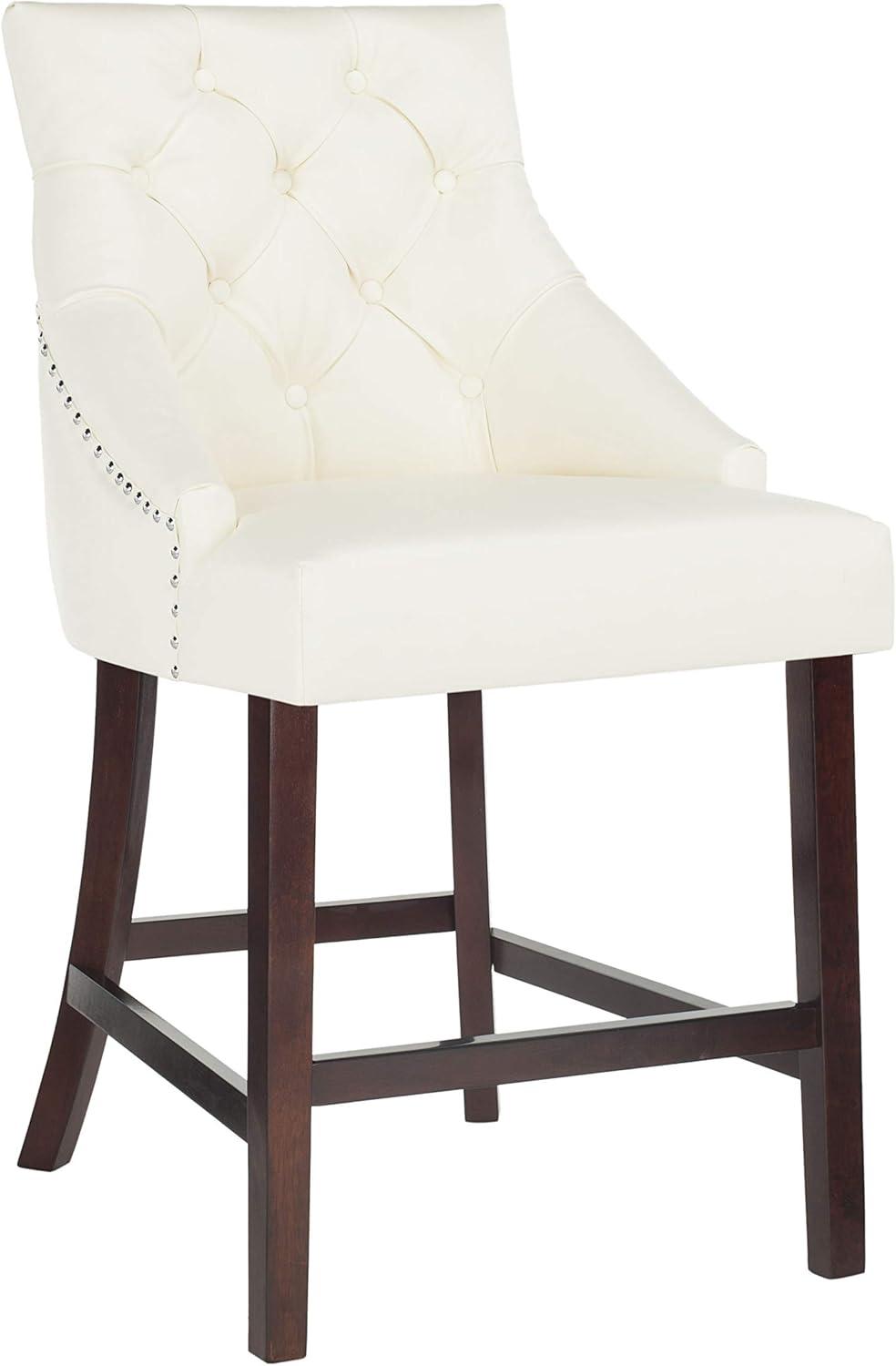 SAFAVIEH Eleni 26 in. H Tufted Wing Back Counter Stool with Ring, White, Set of 2