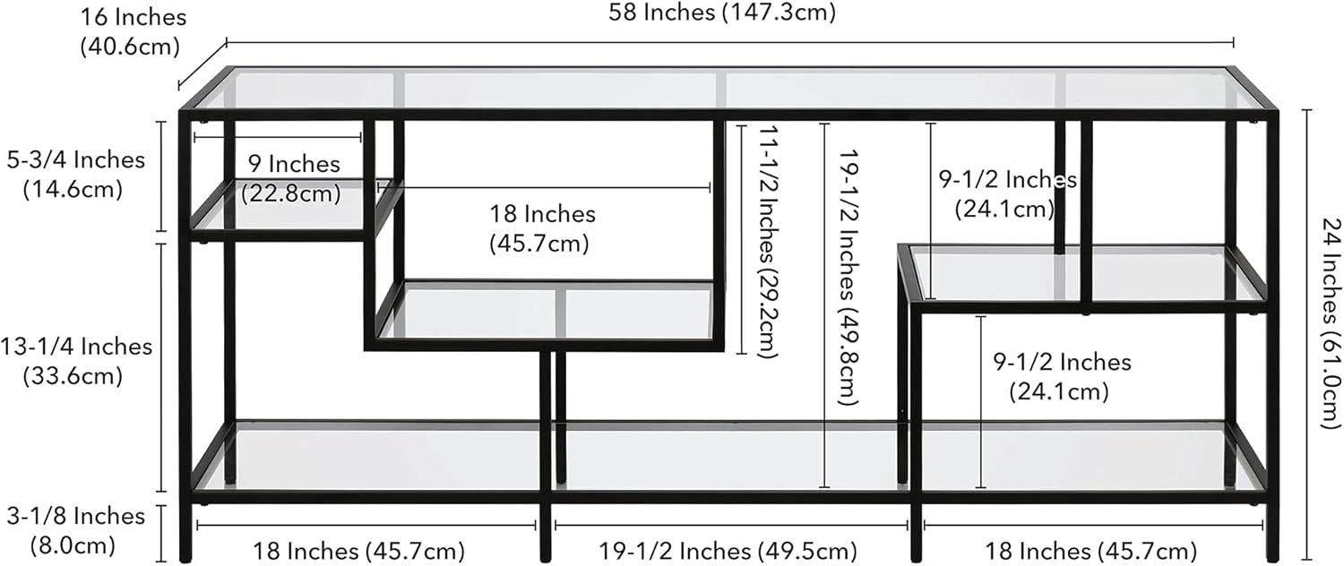 Black Bronze TV Stand with Glass Shelves - Henn&Hart