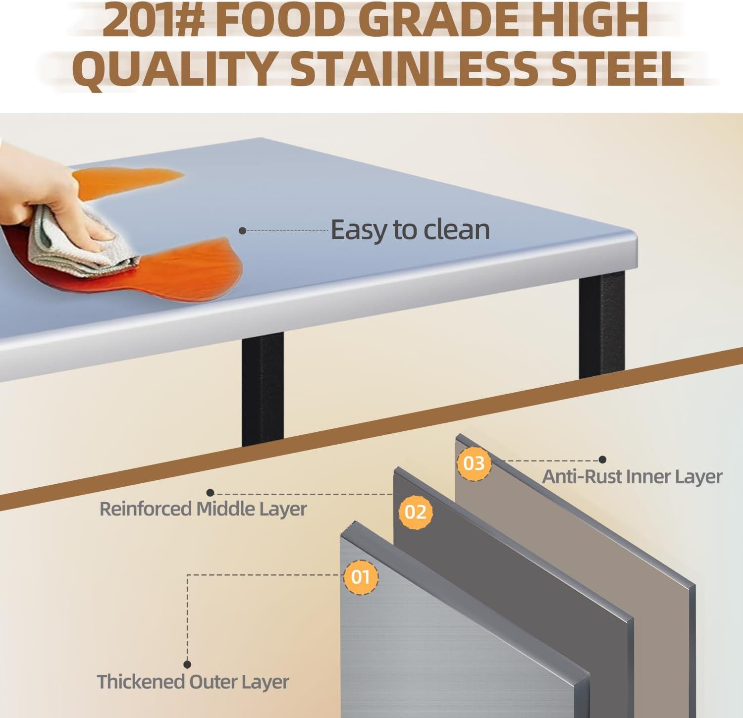 AECOJOY Outdoor Grill Table, Stainless Steel Pizza Oven Stand 3-Tier Folding BBQ Prep Table with Casters, Portable Kitchen Island for Apartment, Studio & Backyard Cooking, Gray