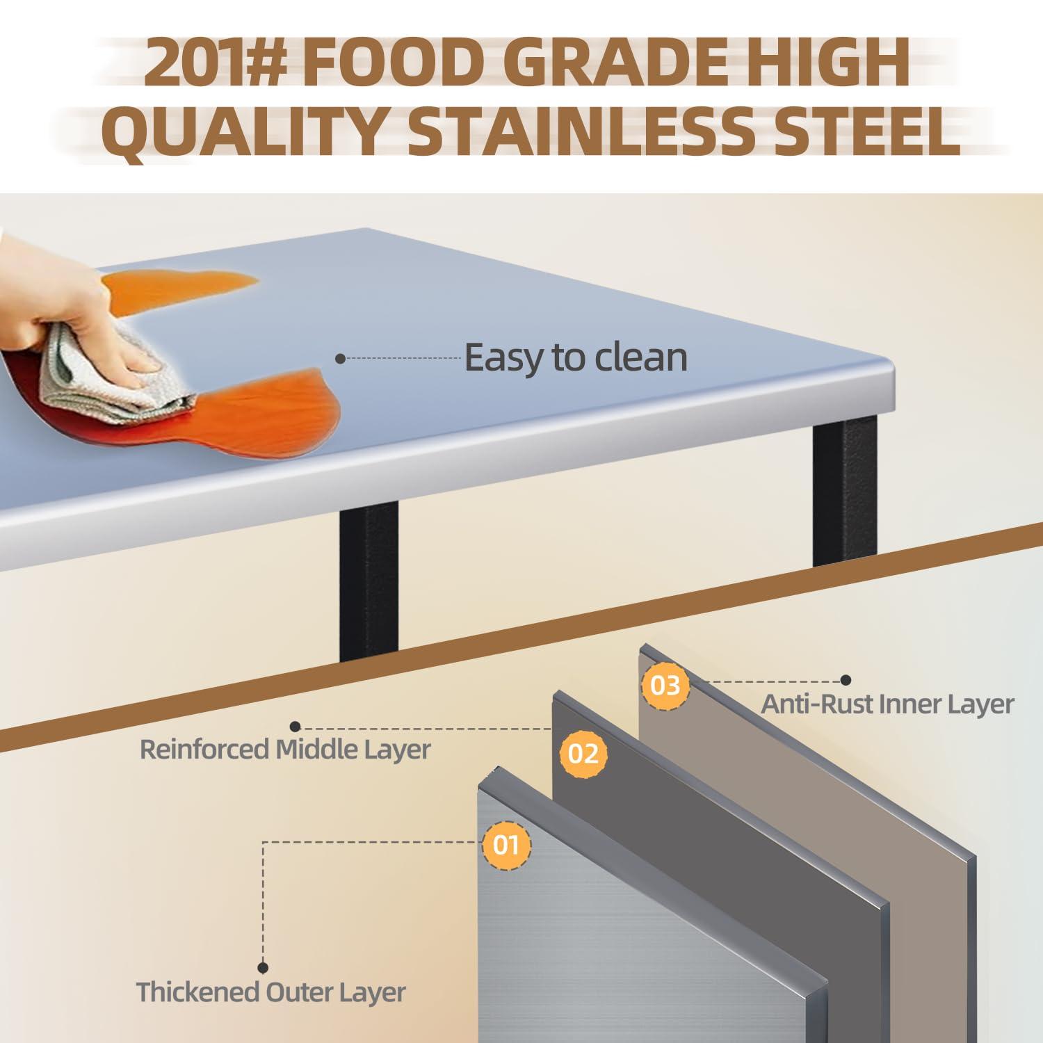 AECOJOY Outdoor Grill Table, Stainless Steel Pizza Oven Stand 3-Tier Folding BBQ Prep Table with Casters, Portable Kitchen Island for Apartment, Studio & Backyard Cooking, Gray