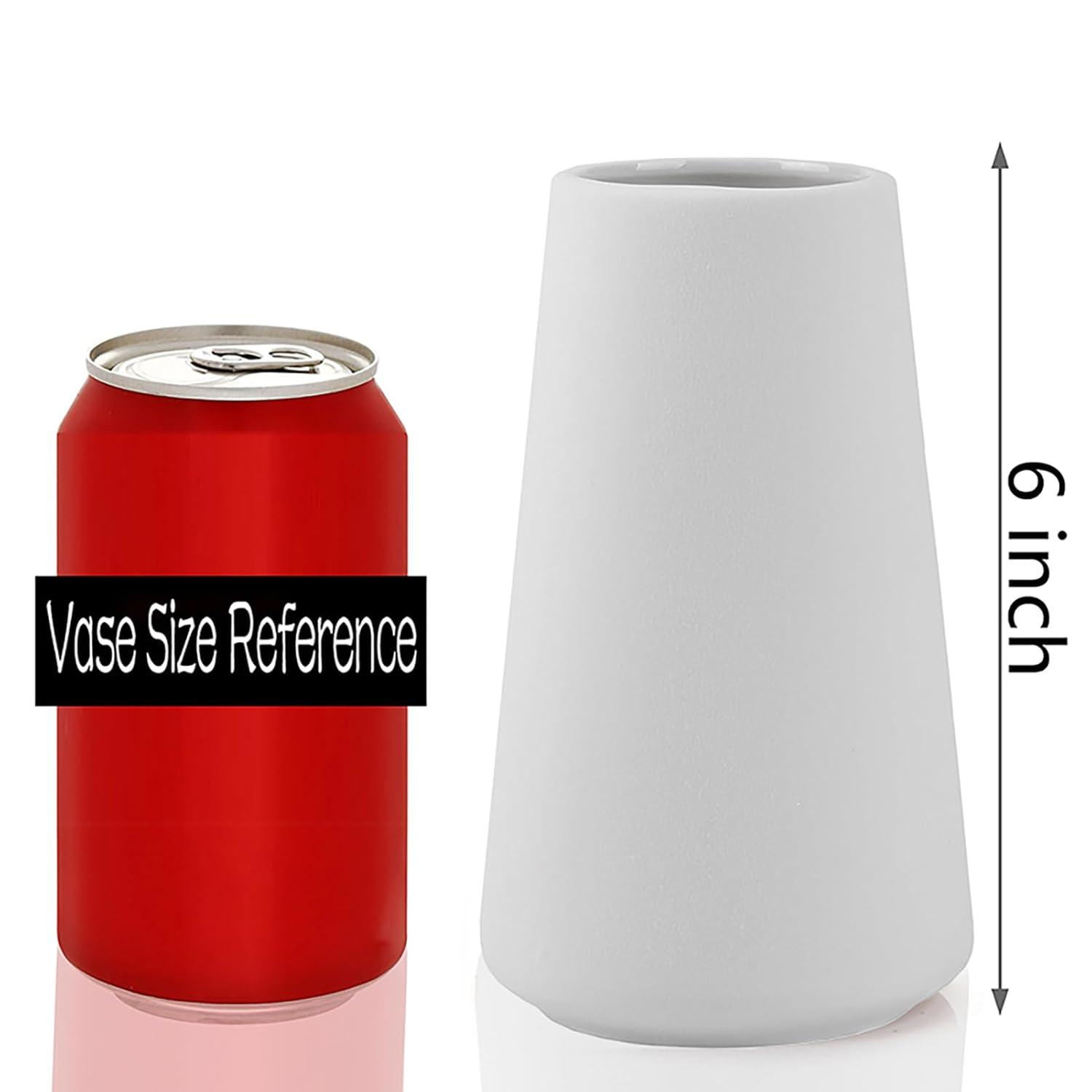 Simple Vase for Flowers Plants, Matte Vases for Modern Table Shelf Home Decor Wedding Boho Decor, 6" H Frosted Elegant Ceramic Vase for Pampas Grass Fluffy Stem Bouquet Lavender Flowers (White, 1)