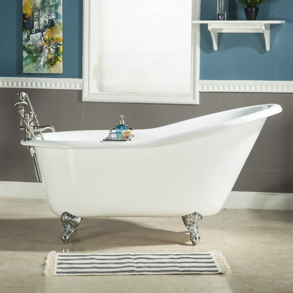 Kingston Brass Aqua Eden 60-Inch Cast Iron Oval Single Slipper Clawfoot Tub (No Faucet Drillings)