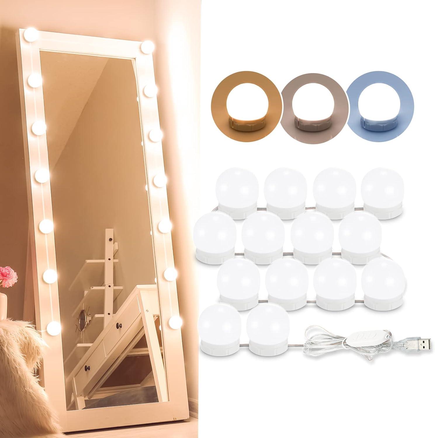 White Hollywood Style Dimmable LED Vanity Mirror Lights with USB Cable