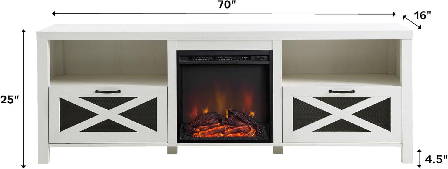 Gracie Oaks Industrial 70" tv stand with fireplace for 80" TVs, media center, tv console