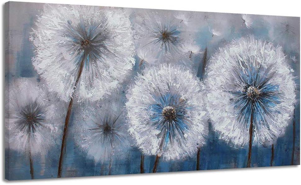 Large Blue and White Abstract Dandelion Canvas Print