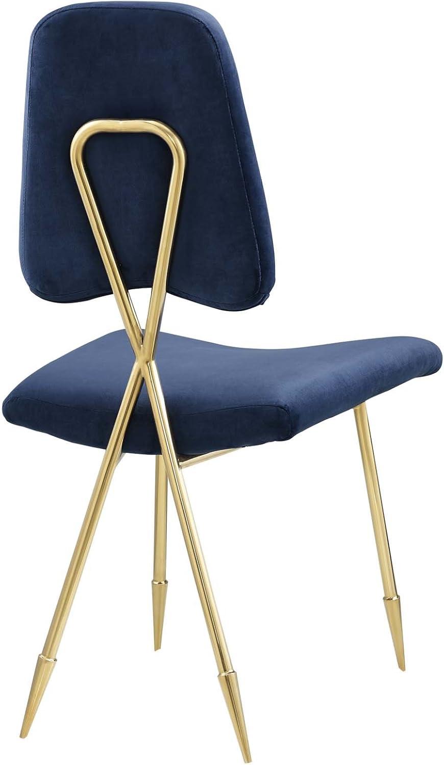 Modway Ponder 19" Velvet Upholstered Dining Side Chair in Navy and Gold