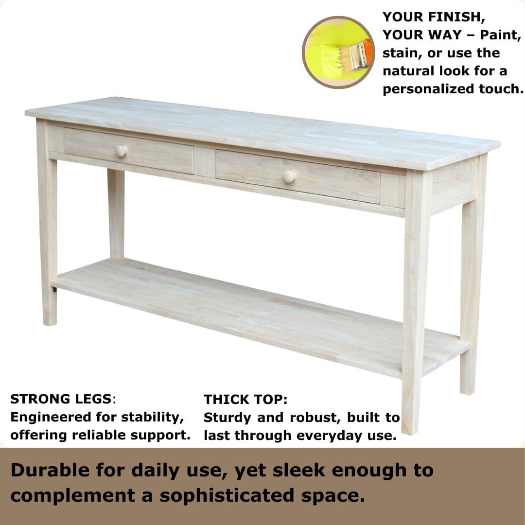 International Concepts 48" Spencer Console Server Table Light Brown: Hardwood Frame, Fixed Shelf Storage