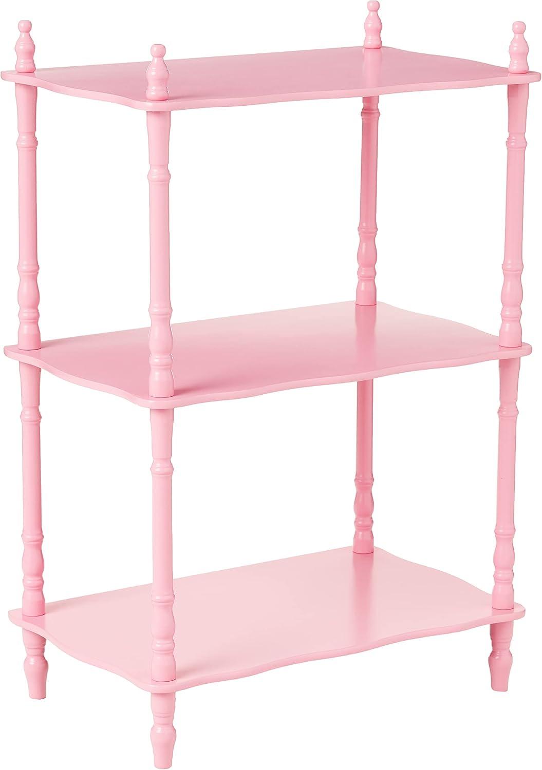 Victorian-Inspired Pink 3-Tier Wood Composite Etagere Bookcase for Kids