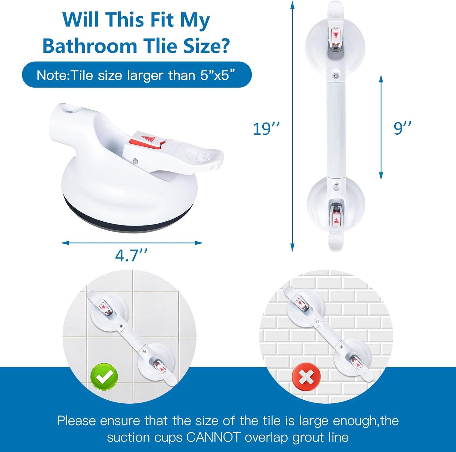 19inch Upgrade Suction Shower Grab Bar, Portable Shower Handle Bar Suction Grip Bar Bathtub Handle with Strong Hold Suction Cup Fitting and Rapid Release for Bathroom(Max Capacity :300lb