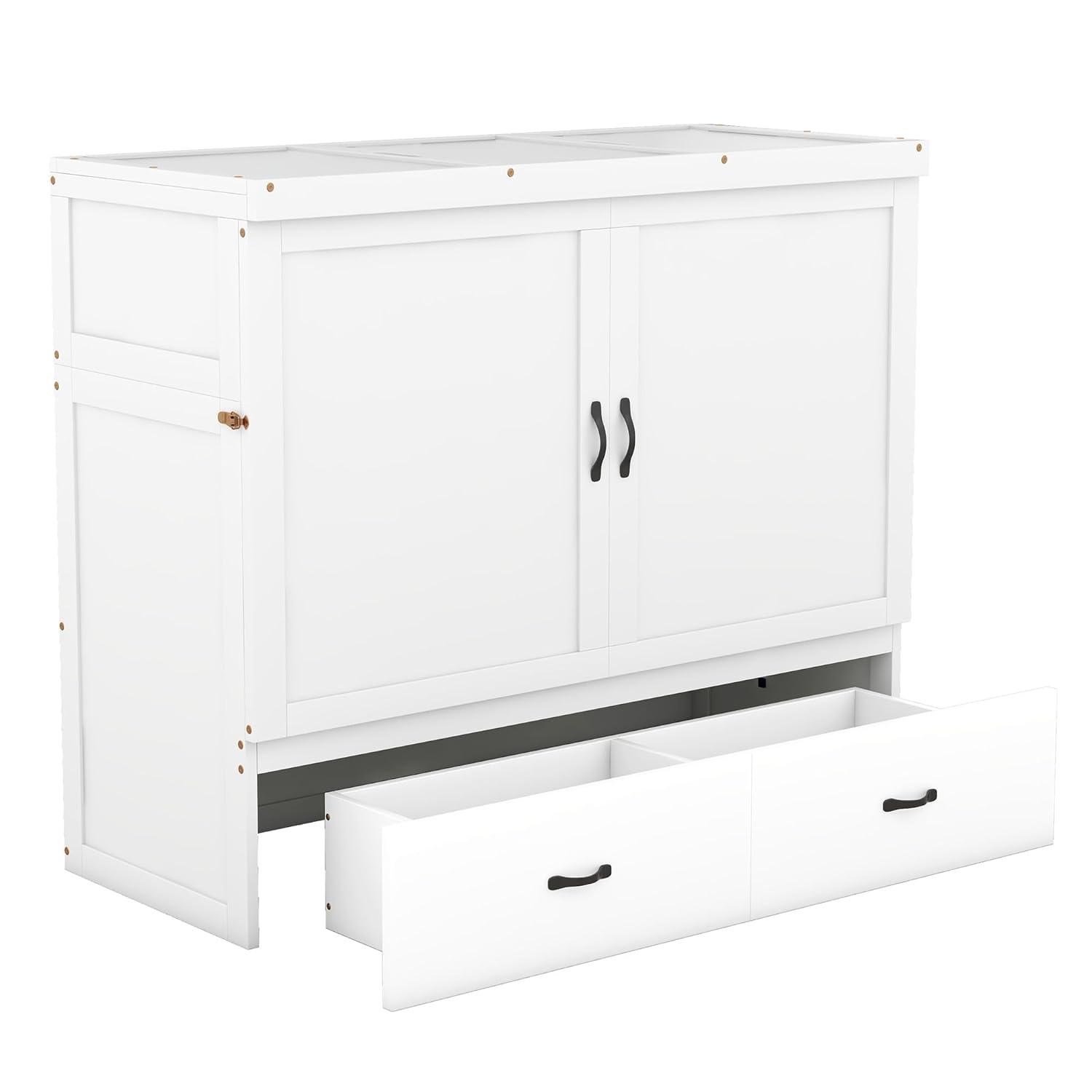 Harper & Bright Designs Full Size Murphy Bed with USB Port and a Large Drawer, Space-Saving Wall Bed for Multipurpose Guest Room or Home Office - White