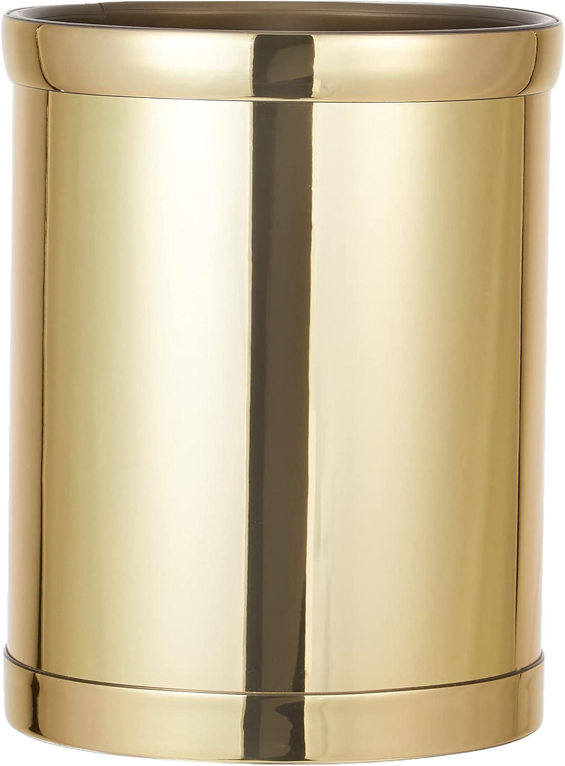 Polished Brass Round Plastic Bathroom Trash Can