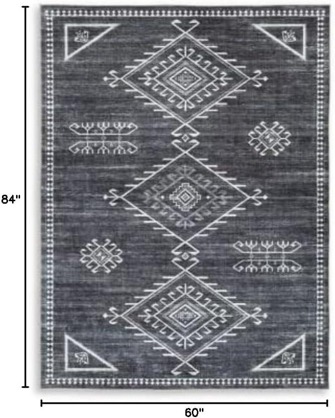 Arloman 5' x 7' Black and Cream Geometric Area Rug