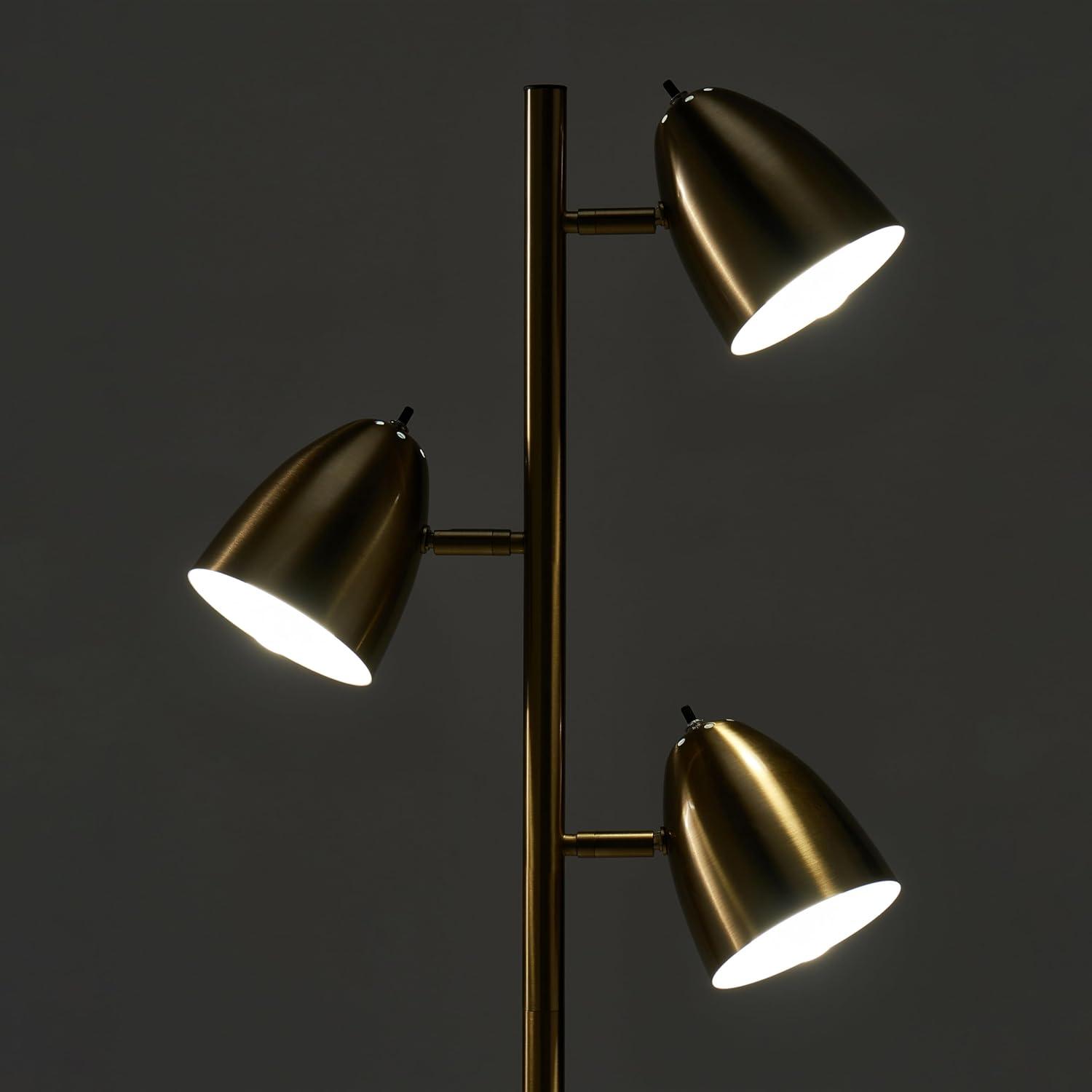 Brightech Jacob 64" Modern 3-Light Adjustable LED Floor Lamp with Gold Brass Finish and Metal Cone Shades, Bulbs Included