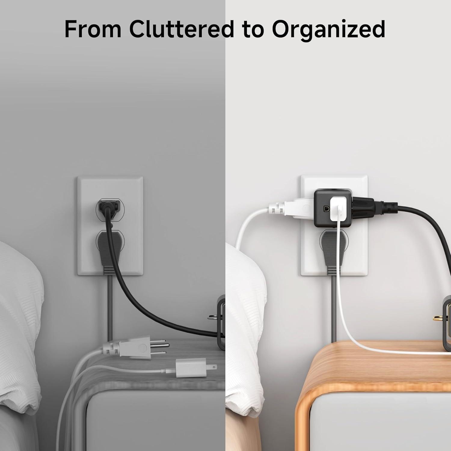 [UL Listed] Cable Matters 3-Pack 3 Outlet Wall Adapter (Grounded Cube Tap, Outlet Splitter, 3 Way Plug Adapter, 3-Prong Power Splitter), Black