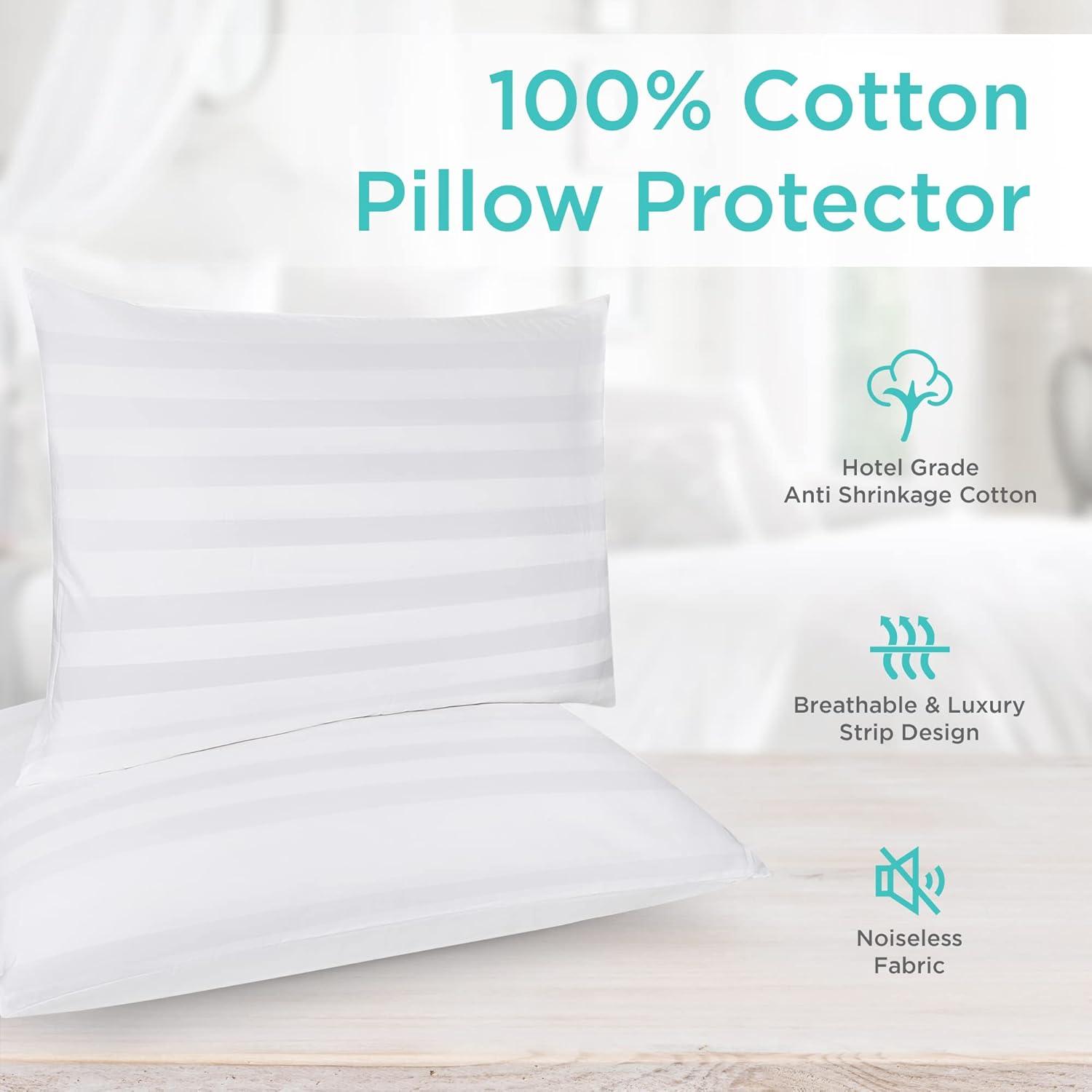 Containental Bedding Damask Zippered 300 Thread Count Cotton Pillow Protector - Standard Size 20x26 Inch Set of 2