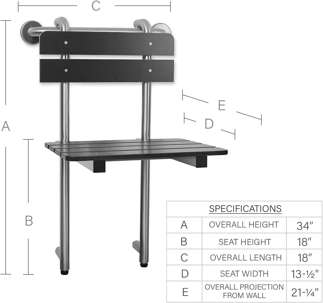 Seachrome Portable Hanging Profile Bench Shower Seat with 18-inch Grab Bar, Grab Bar Supported