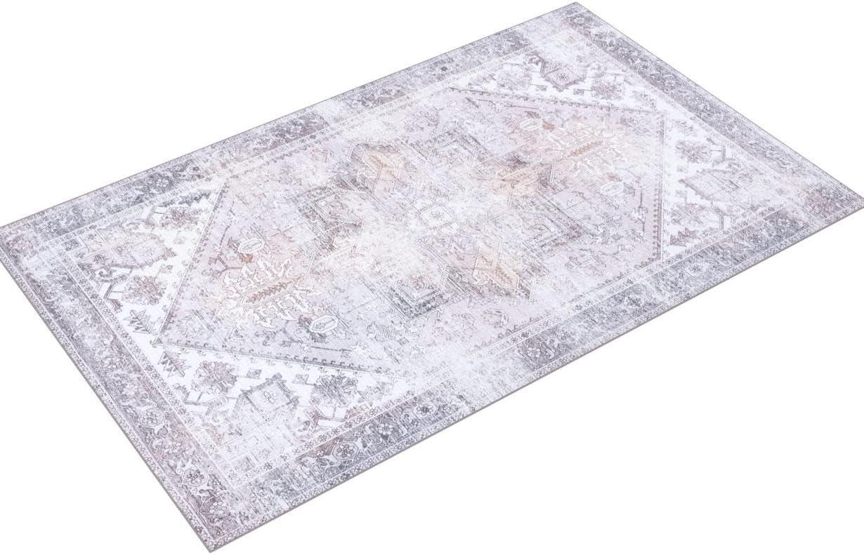 Tucson TSN102 Power Loomed Machine Washable Area Rug - Beige/Grey - 5'x8' - Safavieh.