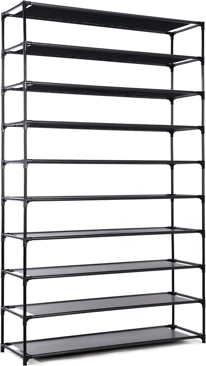 UBesGoo 10 Tiers Shoe Rack Shoe Shelf Free Standing 50 Pairs Shoe Tower Stand Space Saving Storage Organizer for Closet Entryway Bedroom Dorm Black