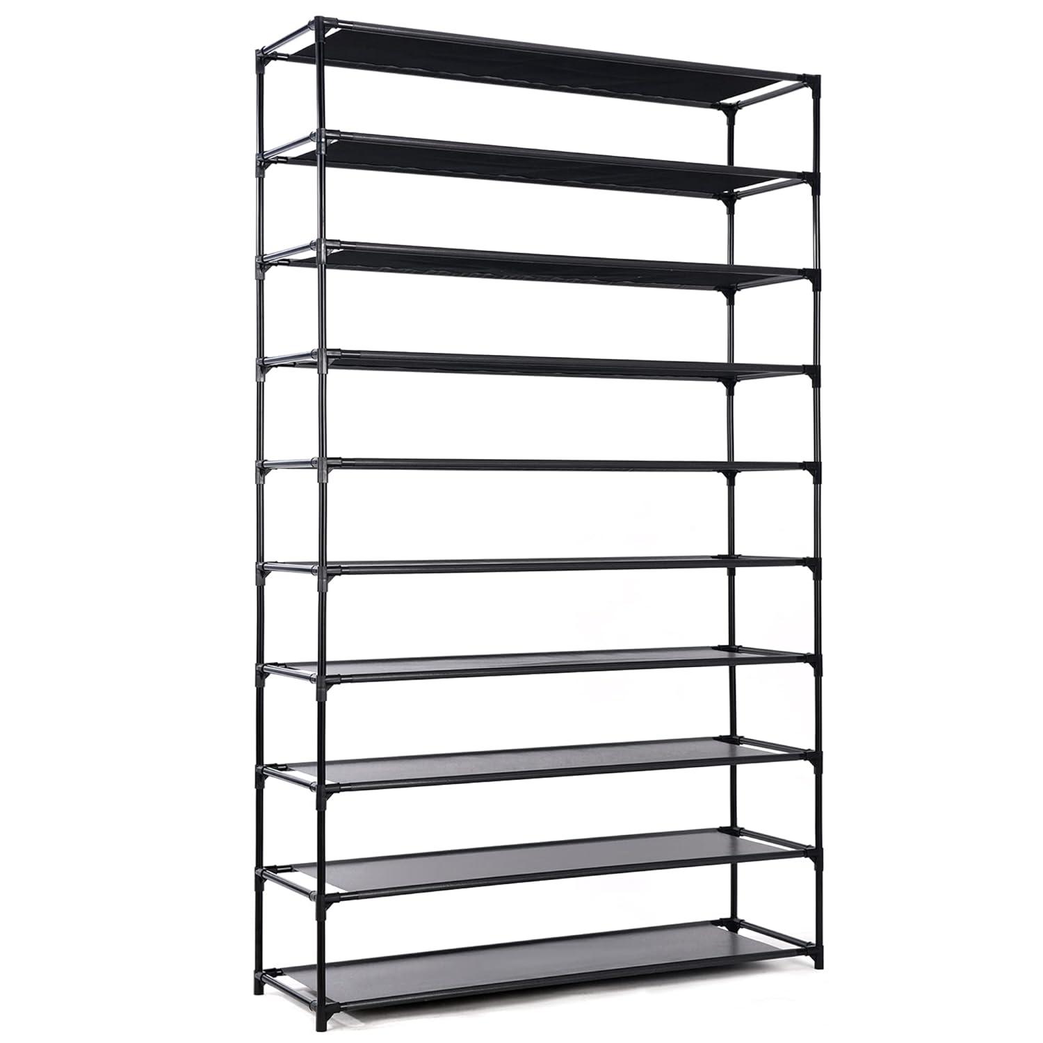UBesGoo 10 Tiers Shoe Rack Shoe Shelf Free Standing 50 Pairs Shoe Tower Stand Space Saving Storage Organizer for Closet Entryway Bedroom Dorm Black