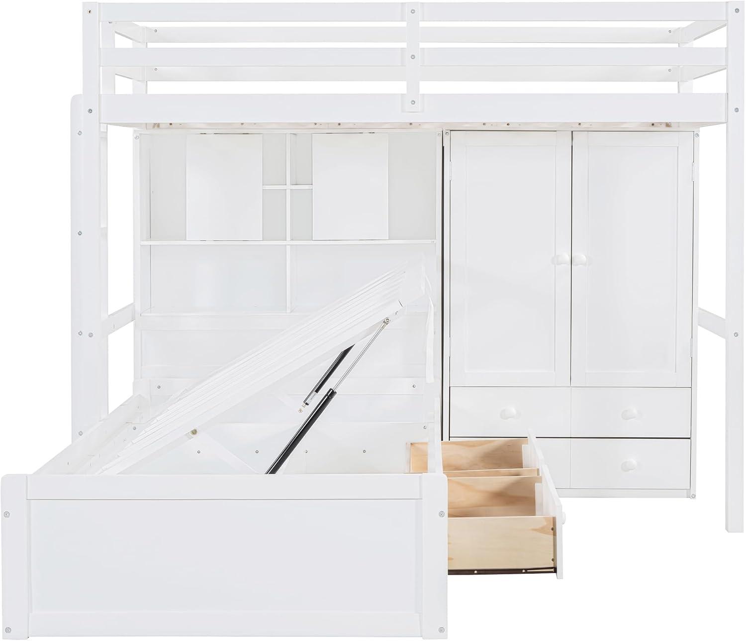 yuanhuan Twin Bunk Bed With Drawers, Wardrobe, Storage Shelves And Hydraulic Bed