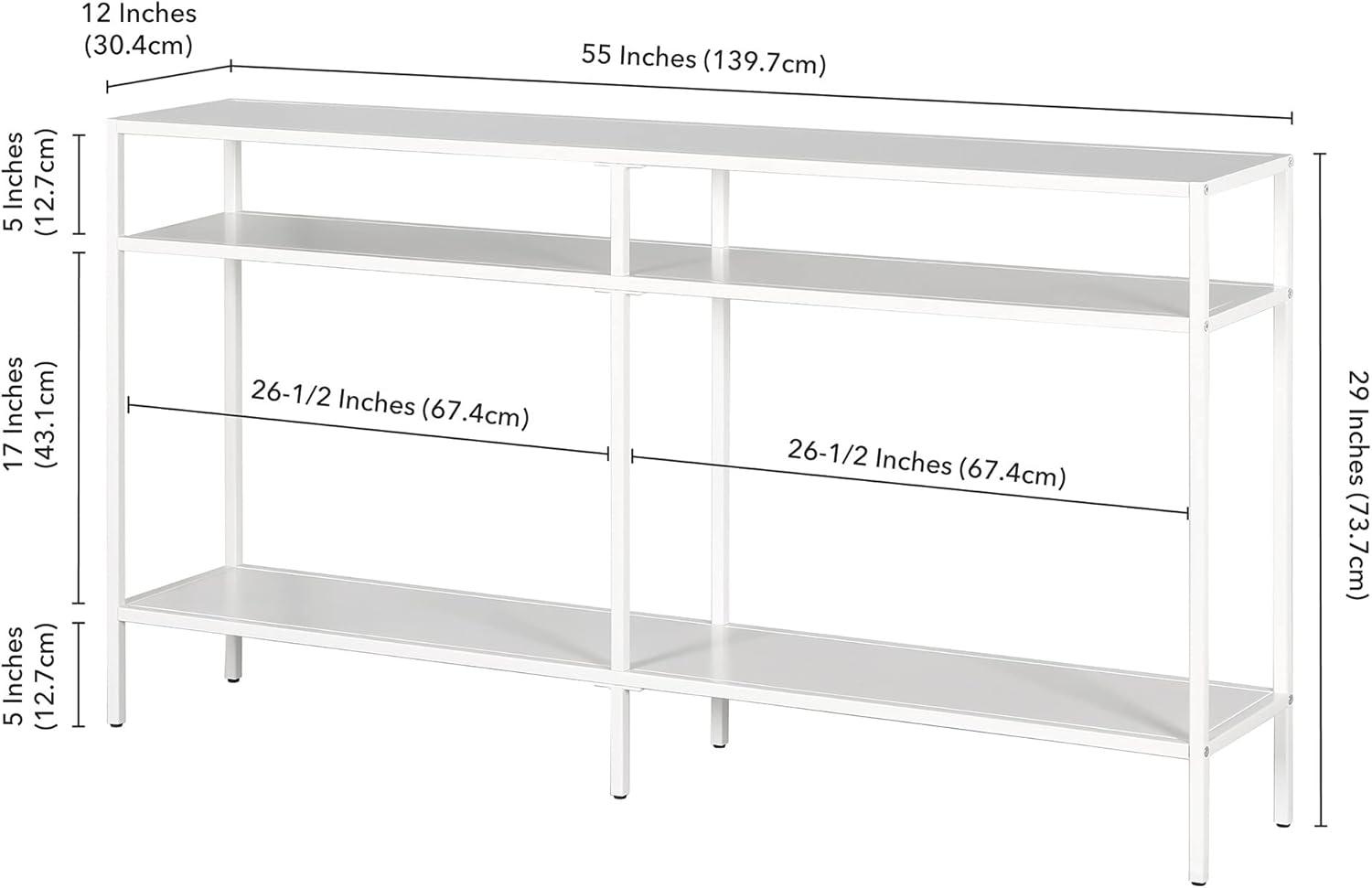 Evelyn&Zoe Sivil 55" Wide Rectangular Console Table with Metal Shelves, Matte White