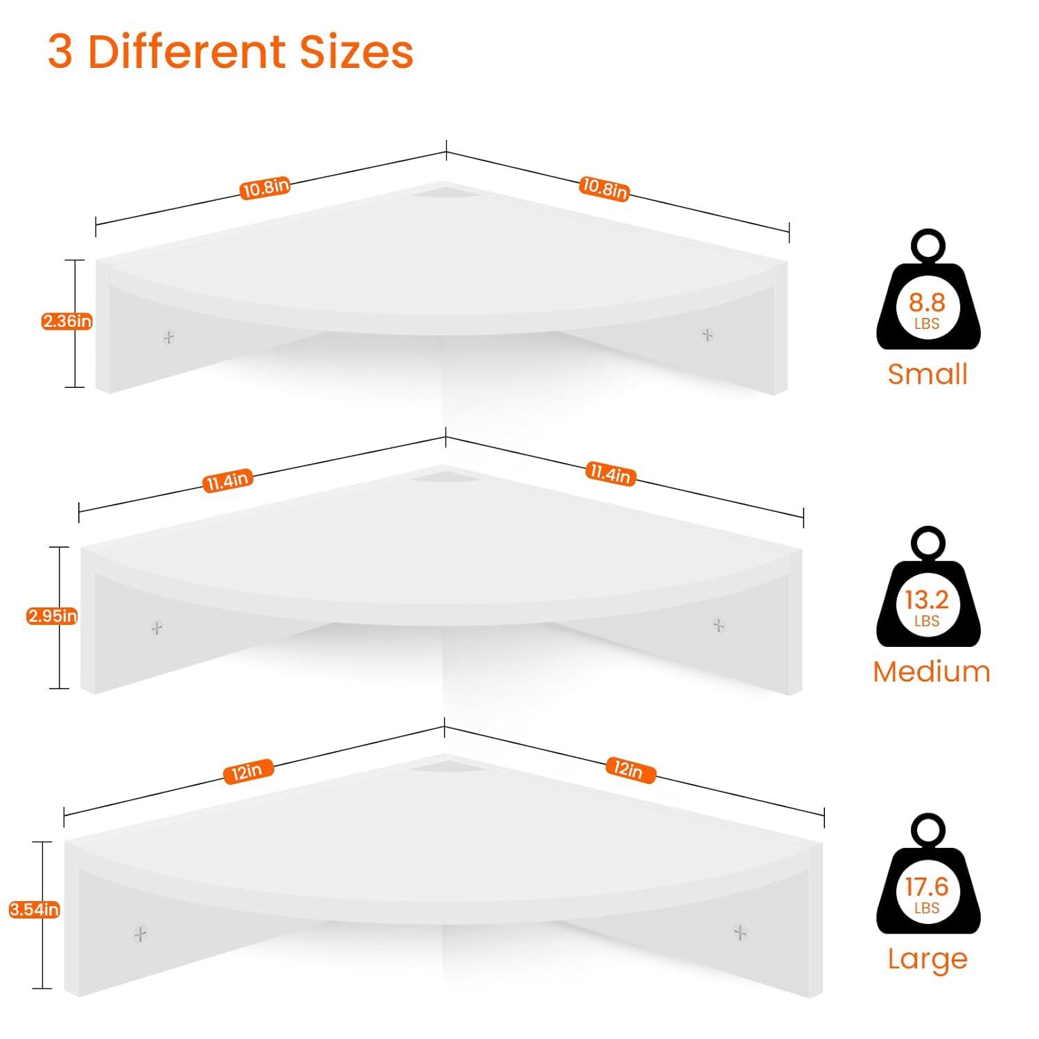 Homode Floating Corner Shelves, Set of 3 Wood Corner Wall Shelves with Wire Hole, 12 Inch Deep Hanging Corner Display Shelf for Living Room, Kitchen, Bedroom, White