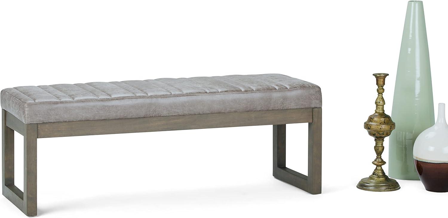 Casey Distressed Grey Taupe Faux Leather Ottoman Bench