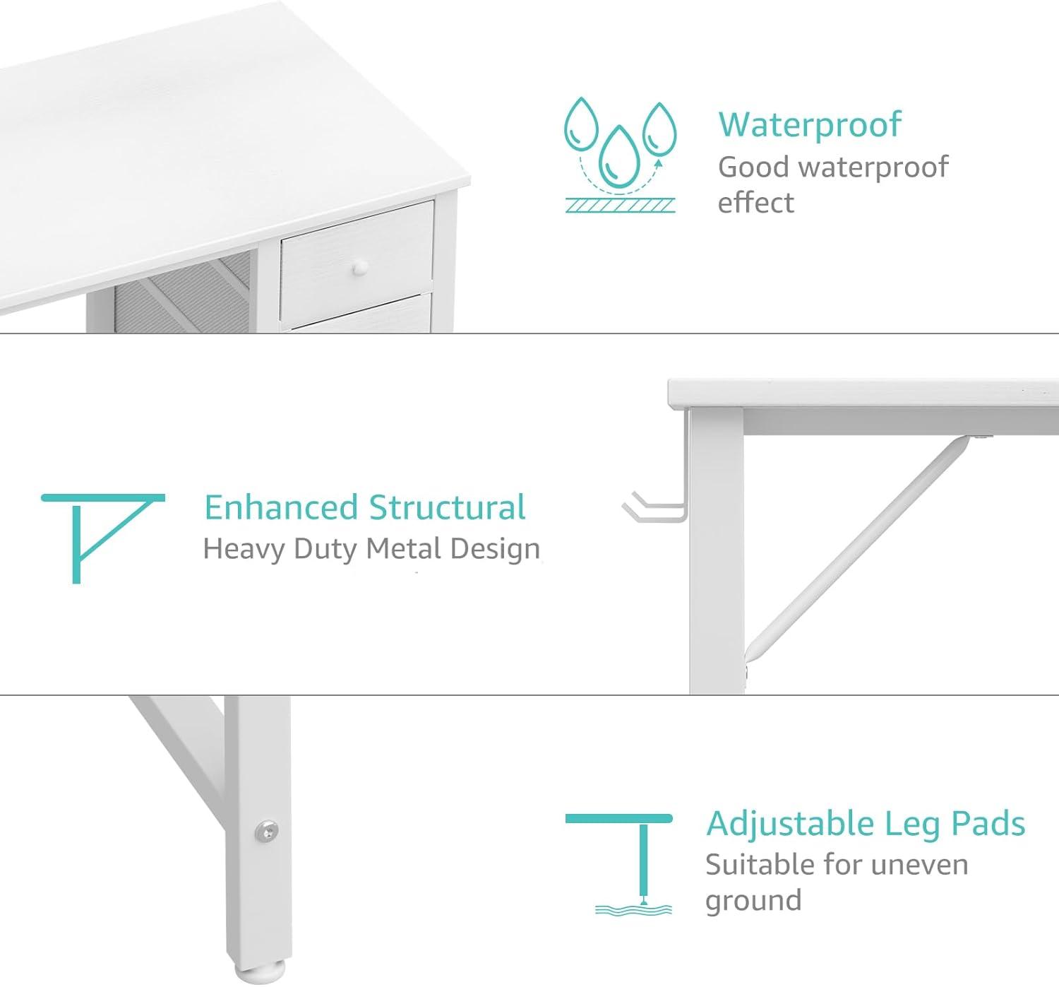 White Computer Desk with Fabric Drawers, 47 Inch Study Work Writing Desk for Home Office Bedroom, Simple Modern Cute PC Desks with Drawer, White