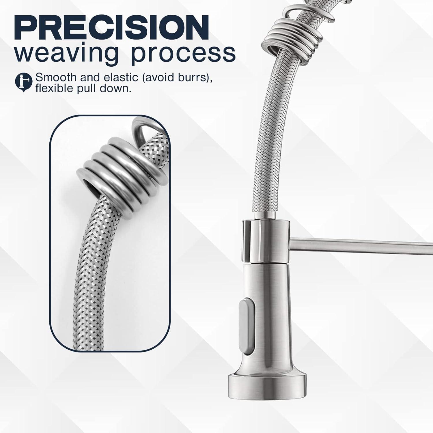 Brushed Nickel Commercial Pull-Down Kitchen Faucet with Spray