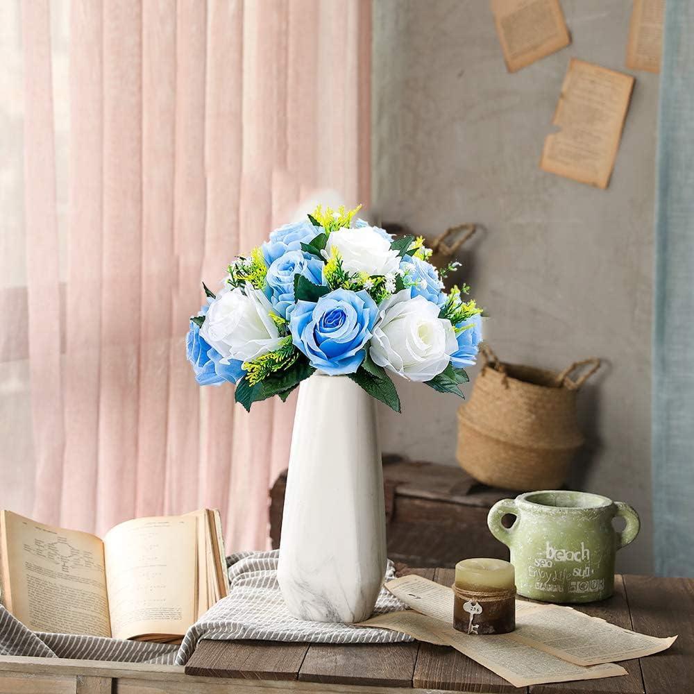 Nuptio Set of 2 Blue&White Artificial Flower Kissing ball, 15 Heads Fake Peony Silk Rose Flowers Bouquet for Centerpiece Wedding Birthday Party Home Table Decor