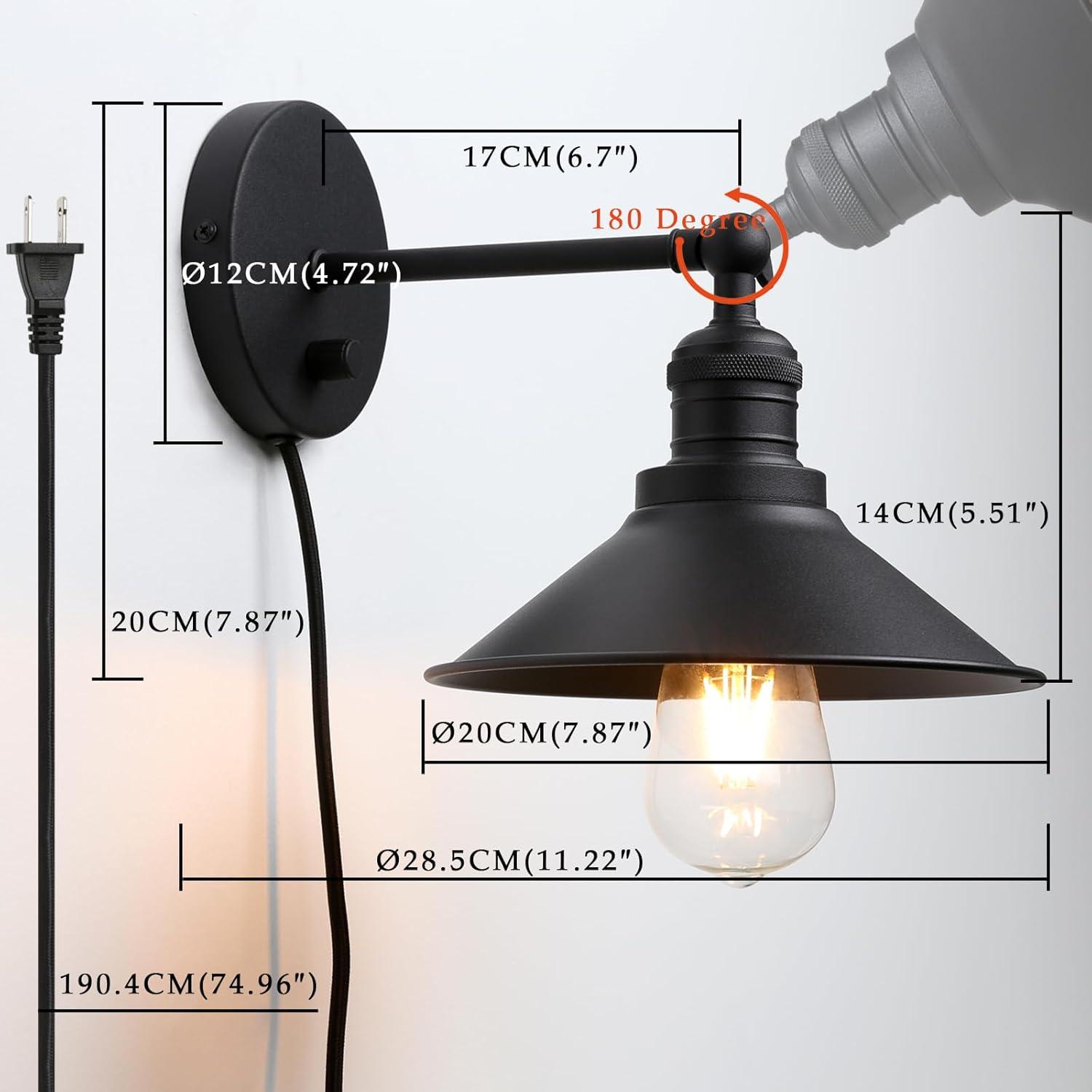 IC INSTANT COACH Dimmable 2-Light LED Black Matte Plug-in Wall Sconces (2 Count)