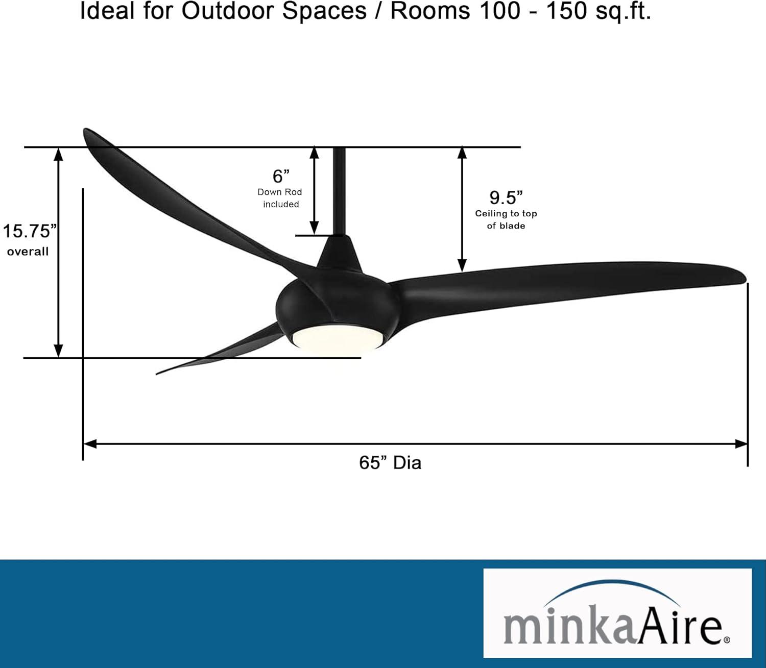 65" Minka Aire Modern Indoor Ceiling Fan LED Light Remote Control Coal for Living Room Kitchen Bedroom Family Dining House Office