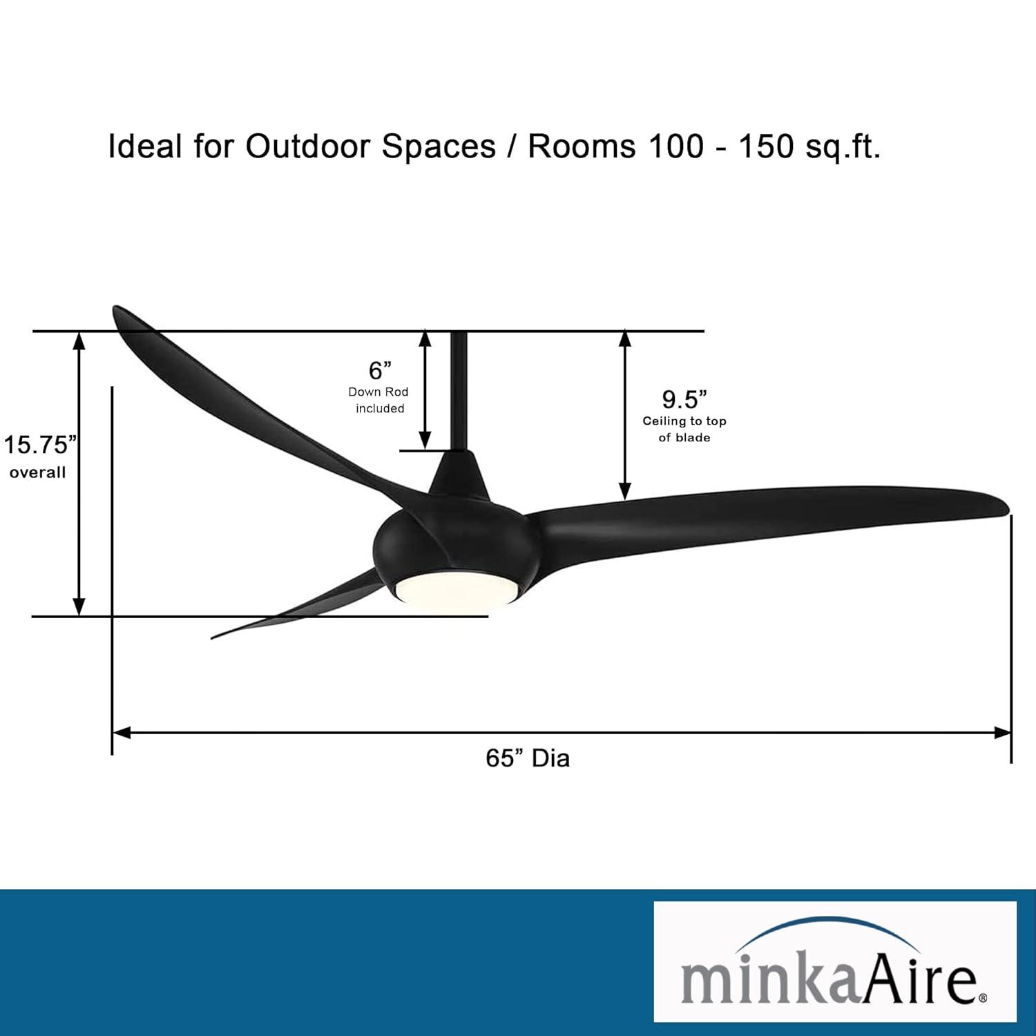 65" Minka Aire Modern Indoor Ceiling Fan LED Light Remote Control Coal for Living Room Kitchen Bedroom Family Dining House Office