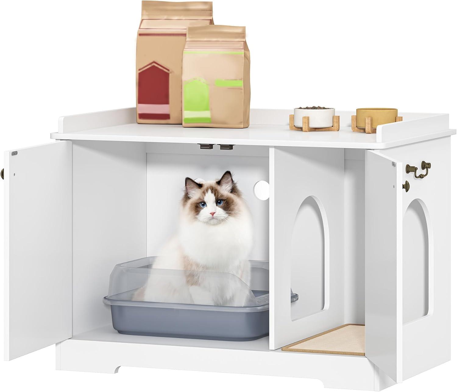 Tucker Murphy Pet™ Bohy Cat Litter Box Enclosure with Handles, Hidden Litter Box Furniture with Removable Partition, Wooden Pet House Side End Table, for Living Room, Bedroom