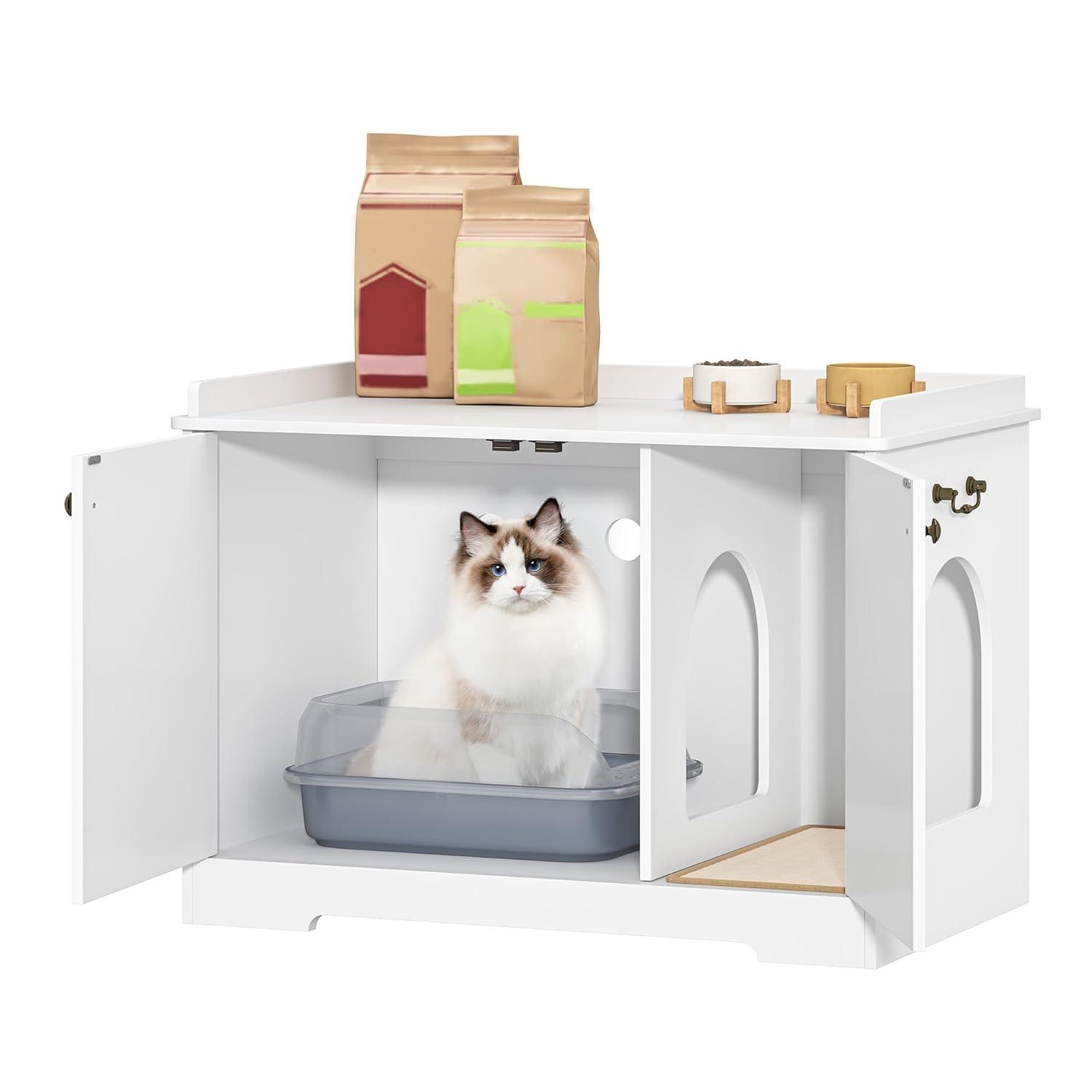 Tucker Murphy Pet™ Bohy Cat Litter Box Enclosure with Handles, Hidden Litter Box Furniture with Removable Partition, Wooden Pet House Side End Table, for Living Room, Bedroom