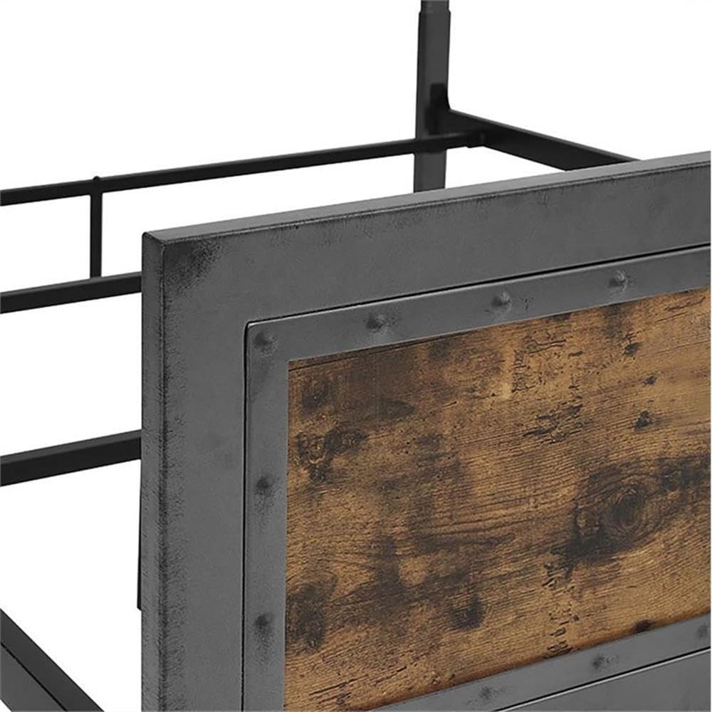 Walker Edison Queen Size Industrial Wood and Metal Bed - Brown