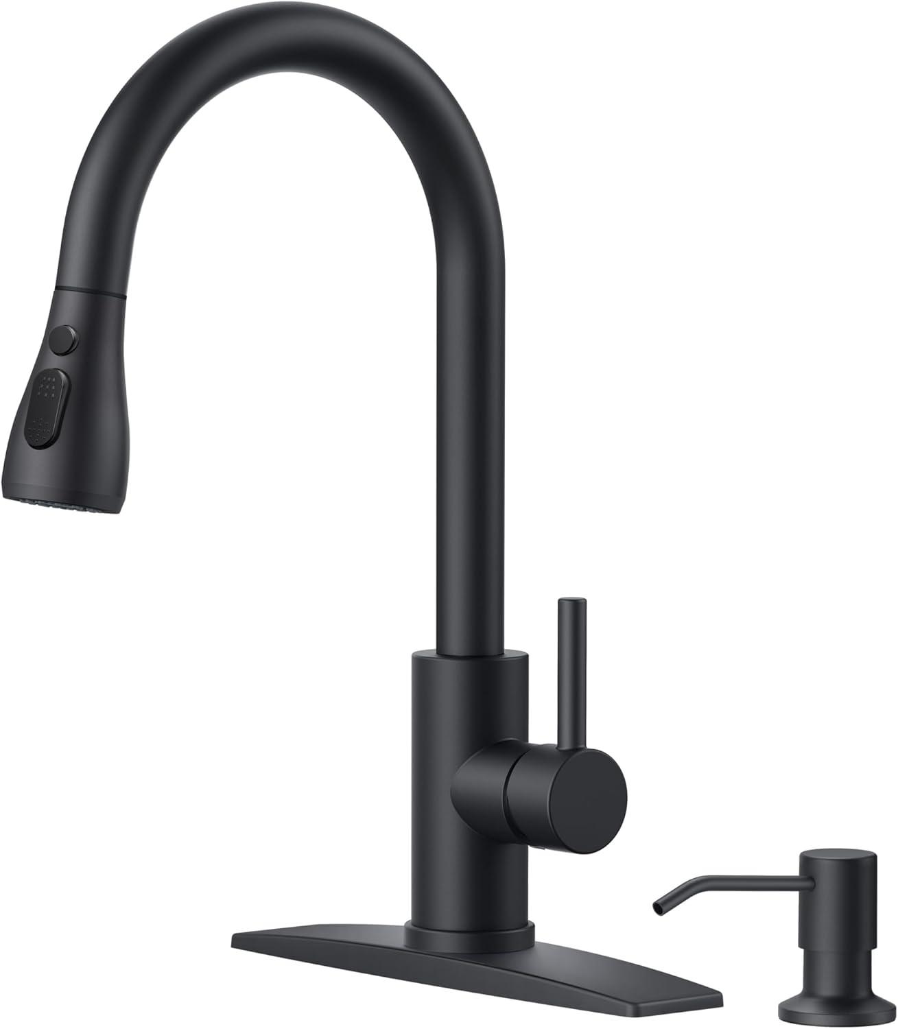 Black Kitchen Faucets With Soap Dispenser, Kitchen Faucet With Pull Down Sprayer