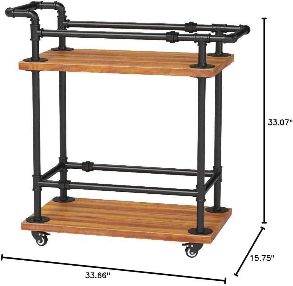 Industrial Bar Carts/Serving Carts/Kitchen Carts/Wine Rack Carts on Wheels with Storage - Industrial Rolling Carts - Wine Tea Liquor Shelves/Holder - Solid Wood and Metal Home Furniture