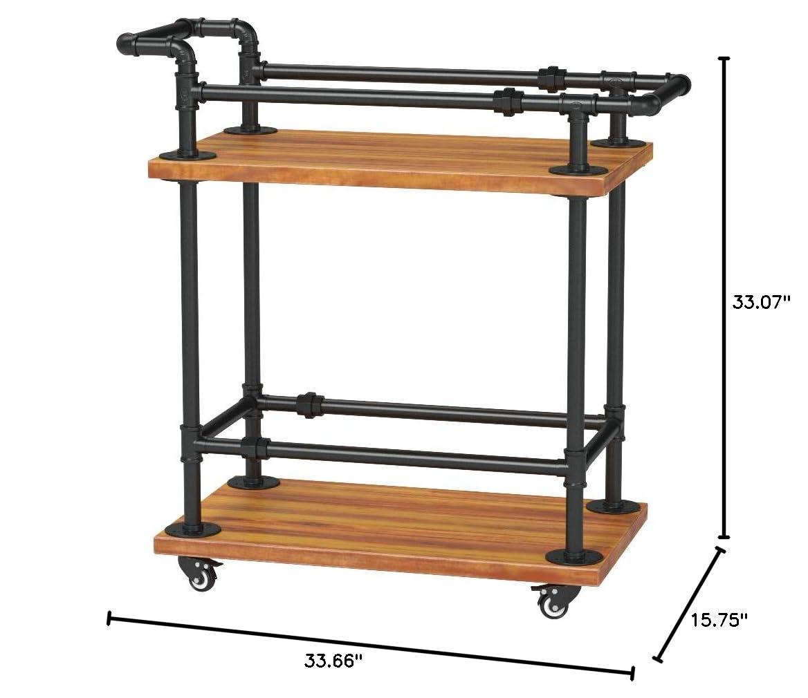 Industrial Bar Carts/Serving Carts/Kitchen Carts/Wine Rack Carts on Wheels with Storage - Industrial Rolling Carts - Wine Tea Liquor Shelves/Holder - Solid Wood and Metal Home Furniture