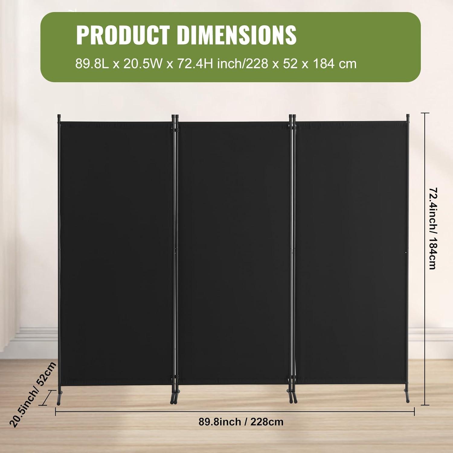 Vevor BLPF10271INC0V93EV0 102 x 71 in. 3-Panel Room Dividers & Folding Privacy Screens, Fabric Partition - Black
