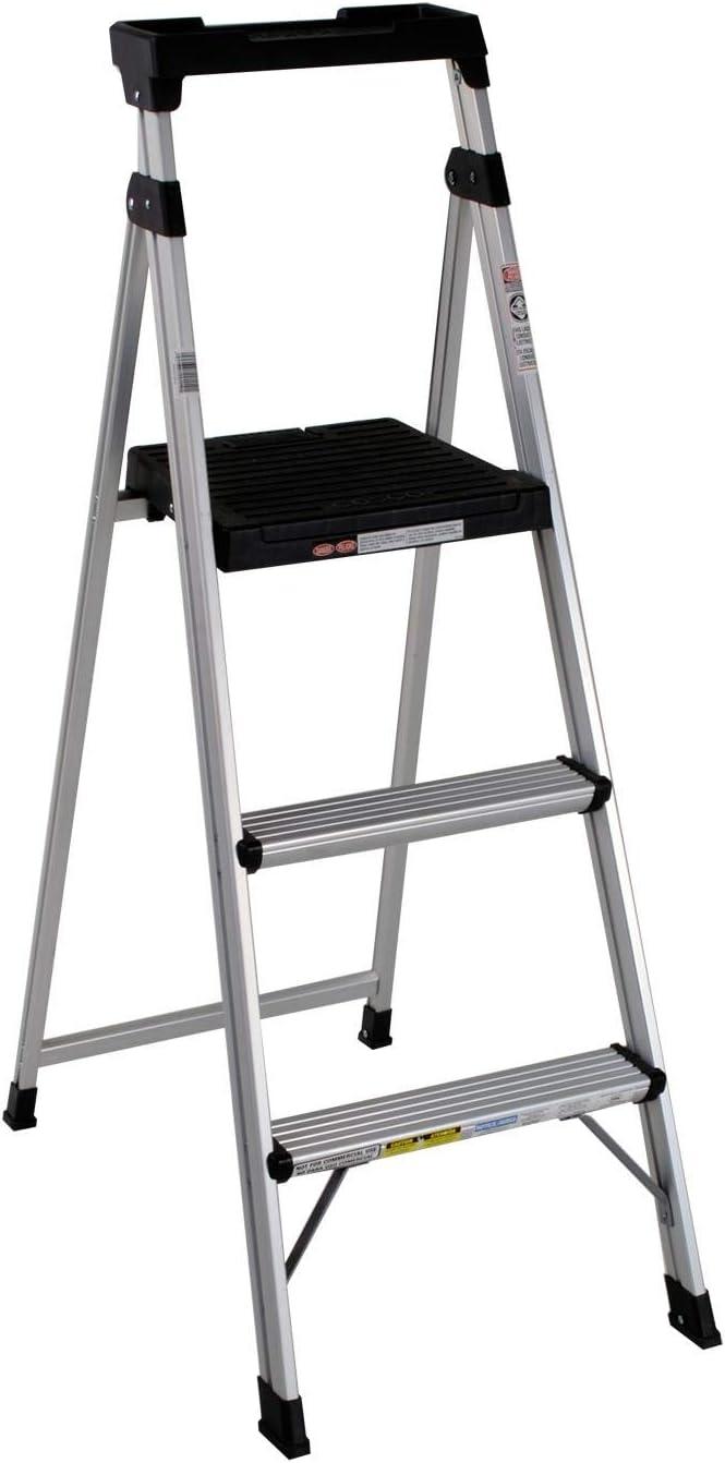 Cosco 3-Step Lightweight Aluminum Folding Step Ladder with Non-Marring Leg Tips, Slip-Resistant Platform, ANSI Rated 225 lbs, Home Furniture and Furnishings
