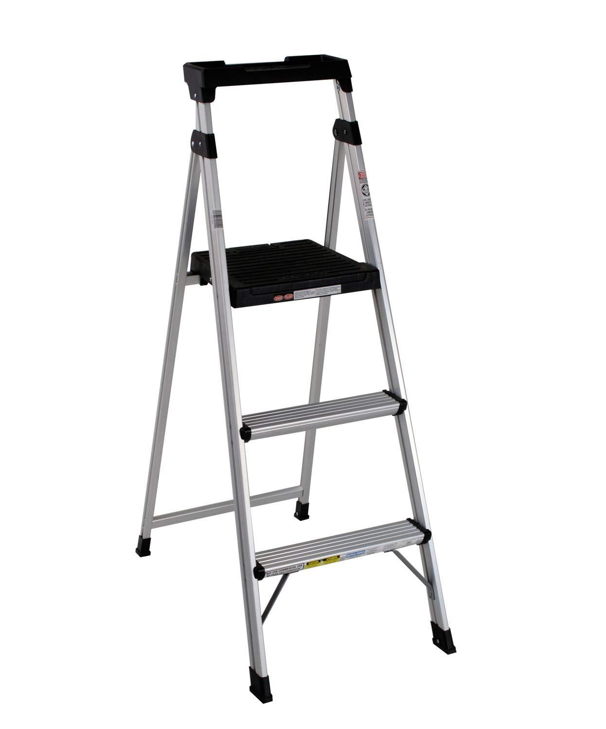 Cosco 3-Step Lightweight Aluminum Folding Step Ladder with Non-Marring Leg Tips, Slip-Resistant Platform, ANSI Rated 225 lbs, Home Furniture and Furnishings